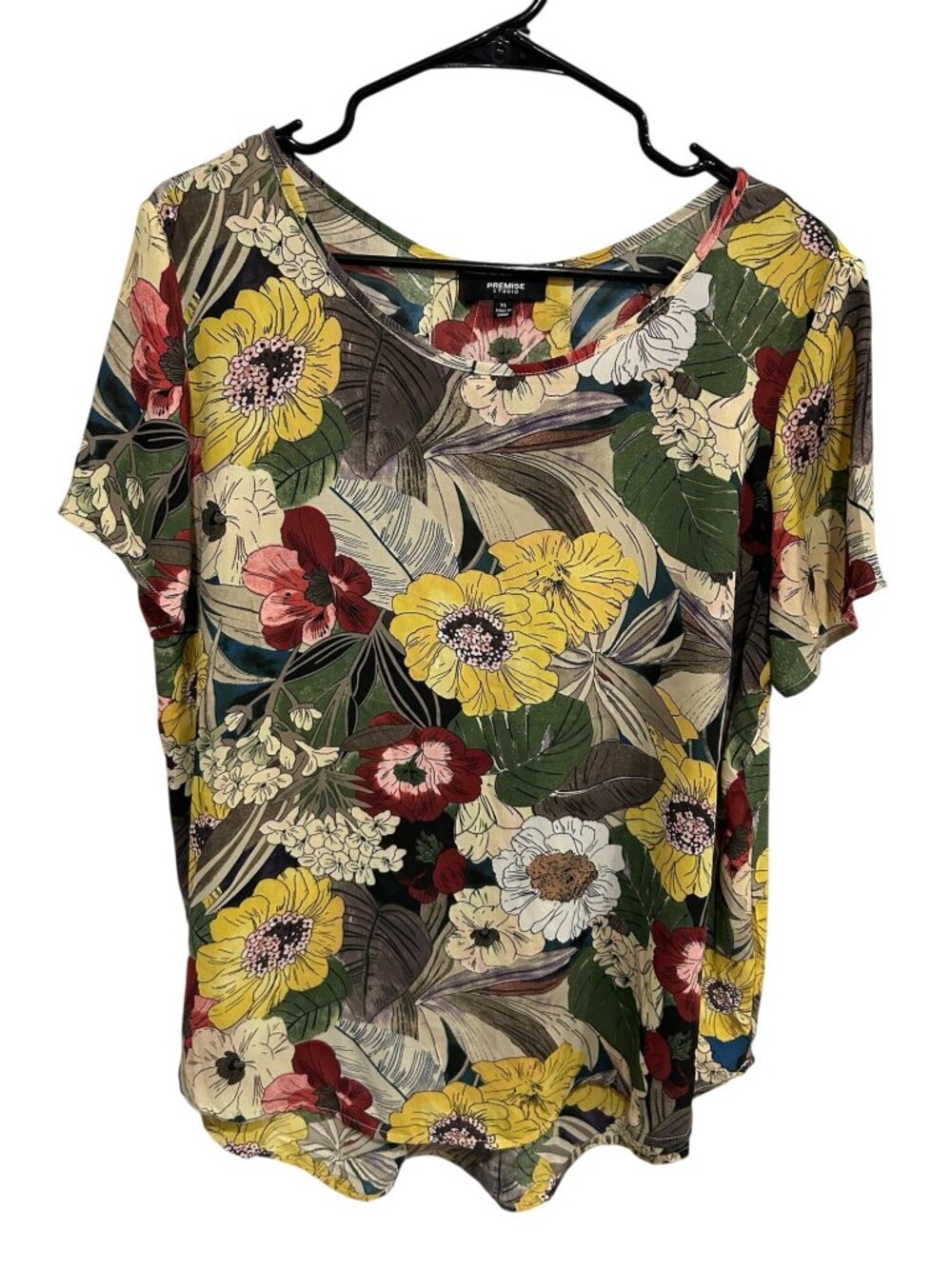 Premise Studio Floral Print Short Sleeve Blouse Size XL Floralcore Naturecore
